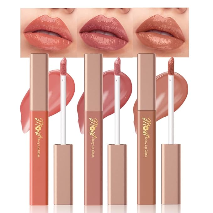 Lip Stain Hydrating High Shine – Lightweight Non-Sticky Glossy Lip Tint, Mirror Shine Moisturizing Lip Makeup for Plump & Full Lips, Long-Lasting Rich Color Lip Glaze, Soft Smooth Lip Gloss 02+05+06