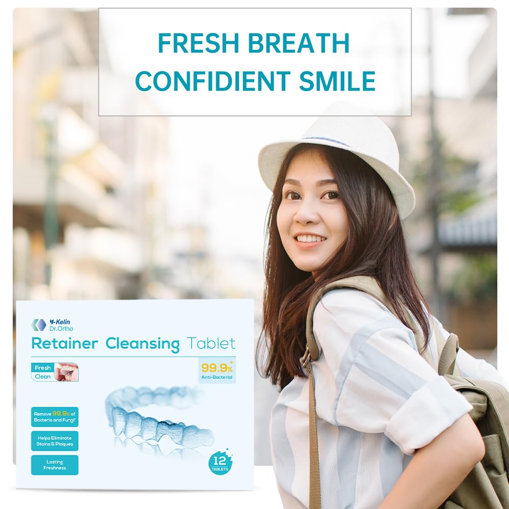 Y-Kelin Retainer and Denture Cleaner 12 Tablets for Dentures Retainers Mouth Guard and Removable Dental Appliances (12 PCS, Mint)