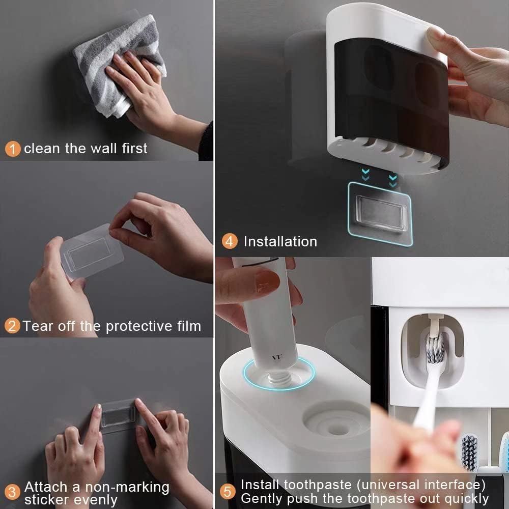 StAider Wall-Mounted Toothbrush Holder-Electric Toothbrush Holder with Two Toothpaste squeezers and Toothbrush Storage Box. Automatic Toothpaste Dispenser with dust Cover, Suitable for Bathroom, White