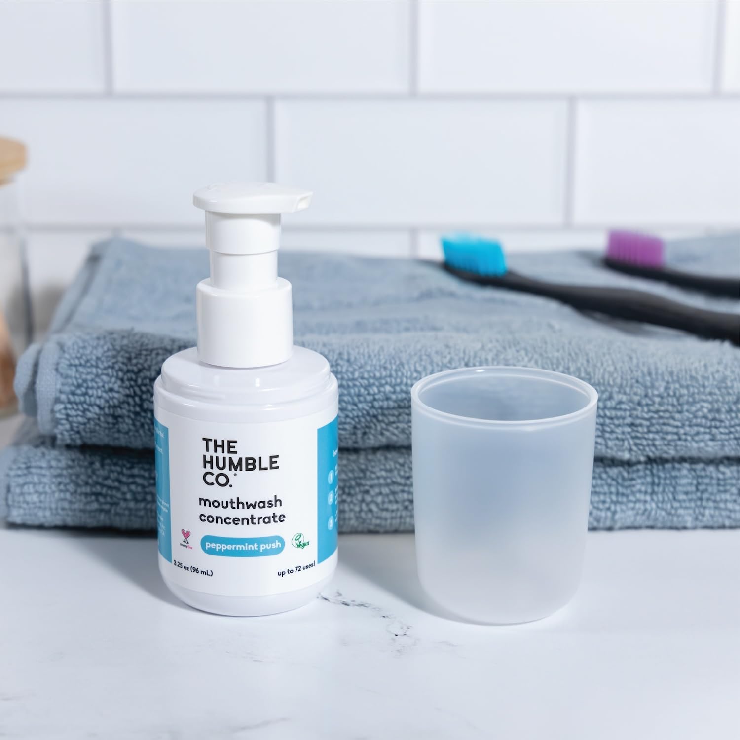 The Humble Co. Mouthwash Concentrate – Natural Mouthwash to Support Fresh Breath, Cavity Protection, Gum Health, and Helps Remove Plaque, Vegan & Cruelty-Free Oral Care, 2pk (Peppermint 3.25 oz)