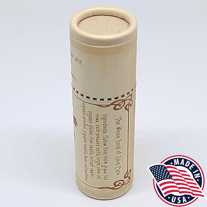 Vintage Tradition Moisturizing Beef Tallow Lip Balm – Tube Lip Moisturizer with Vanilla Extract Hydrates & Soothes Dry Lips – Grass-Fed Tallow Balm for Skin Care, 0.5 Fl. Oz.