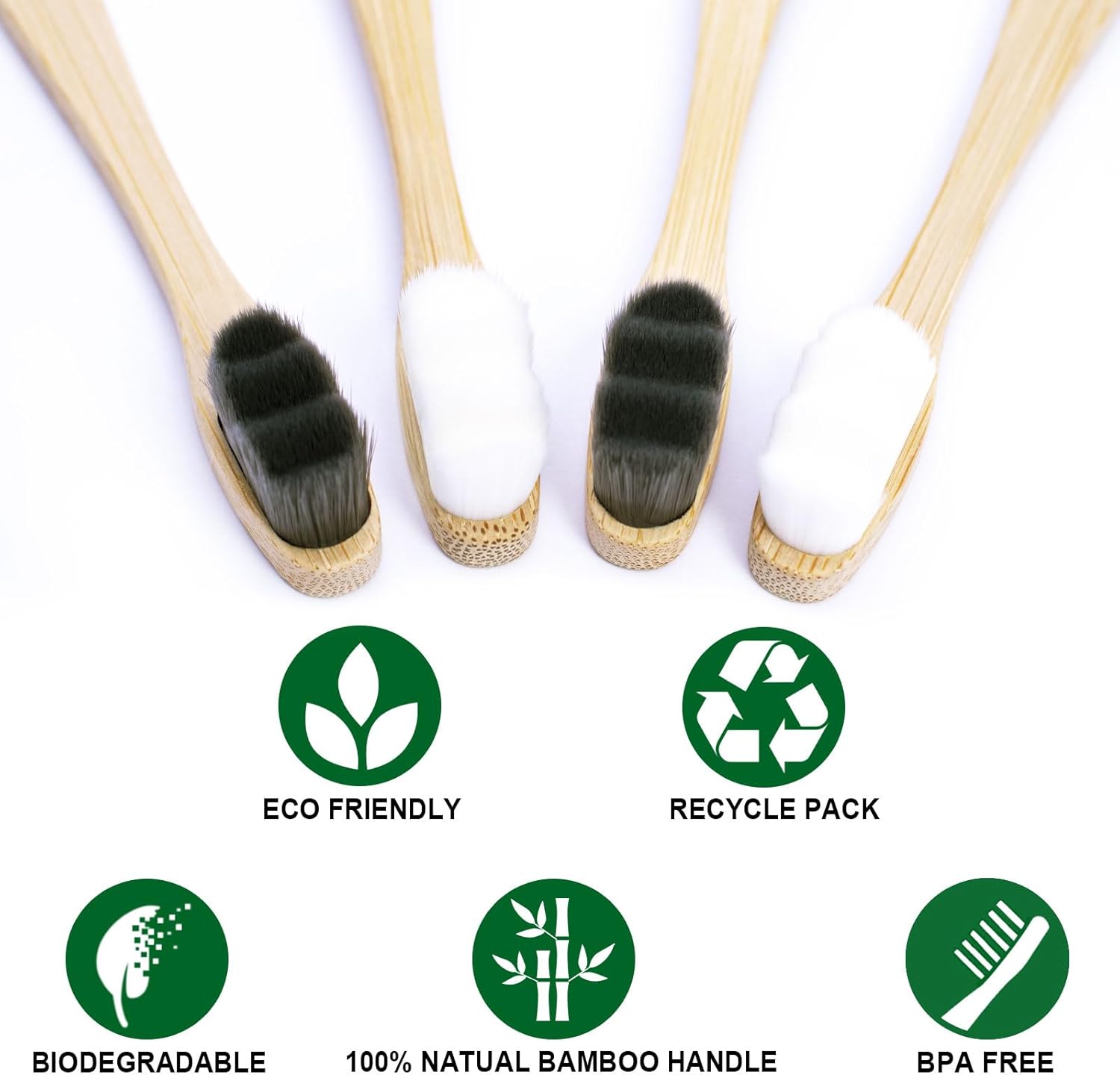 Bamboo Micro-Nano Toothbrushes, Extra Soft Toothbrush with 20000 Bristles Designed for Sensitive Gums Kids Adults (Black White 10P)
