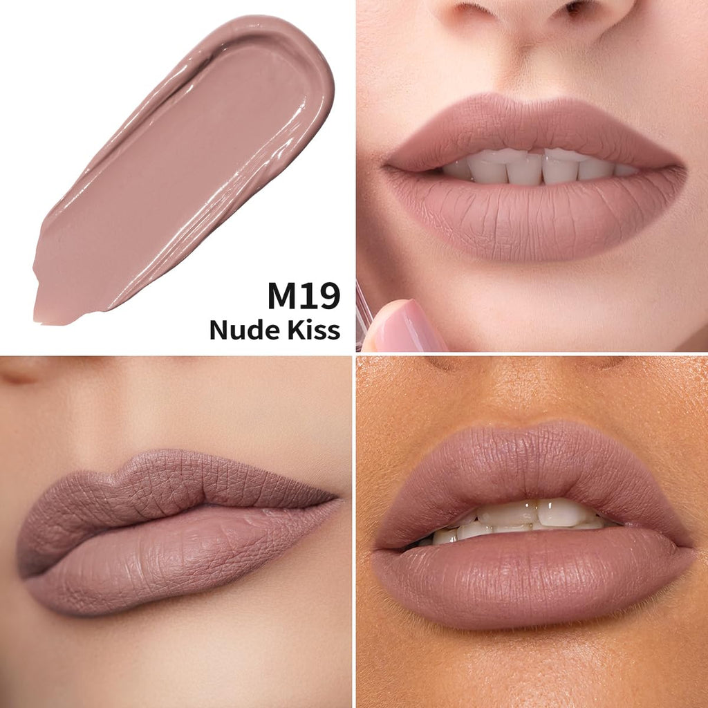 Oulac Matte Liquid Pink Lipstick for Women, Pink Nude Long Lasting Lipstick, Waterproof Lip Stain, No Transfer, Creamy High Pigmented Formula with Vitamin E, Vegan & Cruelty-Free M19