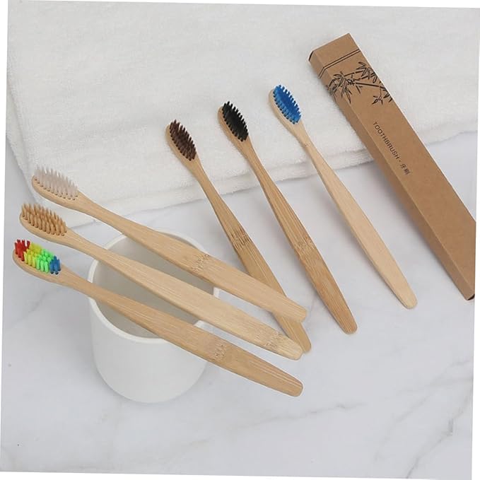 3pcs Natural Toothbrush with Soft Biodegradable Bristles for Adults Handle Gentle Sensitive Gums Sustainable Oral Care Kit