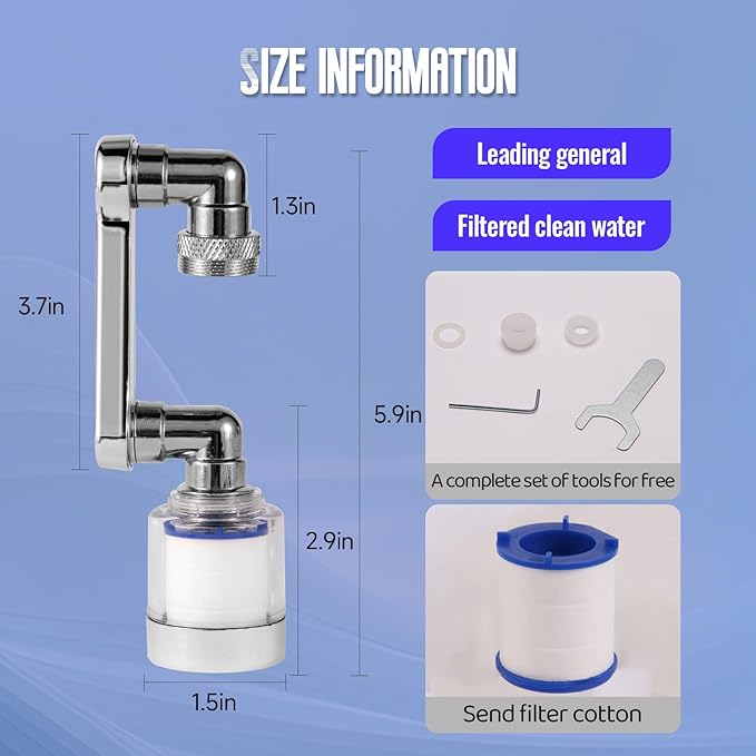 1440° Sink Faucet Aerator Extension Swivel Faucet Extender for Toddlers, 2 Sprayer Modes Bathroom Kitchen Head Replacement Smart Tap Attachment with Filter for Face Washing