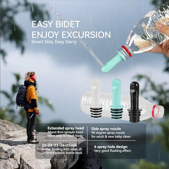 3 Pack Portable Travel Bidet, Toilet, Washing,Shattaf Bidet Water Sprayer, Compatible with Every Bottle (Short)