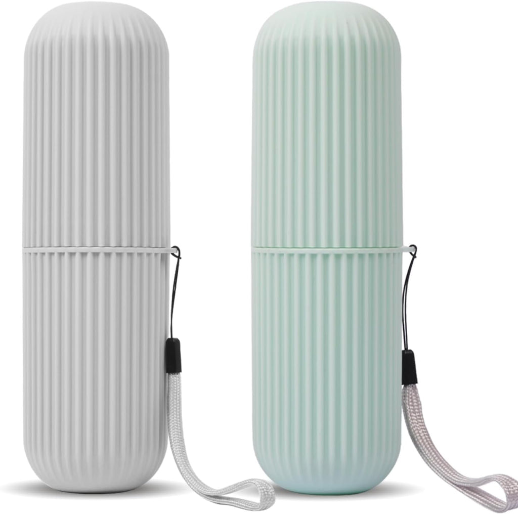 UCEC Toothbrush Cup, Portable Travel Toothbrush Holder Case, Toothbrush Case Set for Camping, Traveling, Home, School, Business, Bathroom, 2 Pack (Green, Grey)