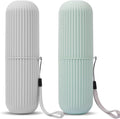UCEC Toothbrush Cup, Portable Travel Toothbrush Holder Case, Toothbrush Case Set for Camping, Traveling, Home, School, Business, Bathroom, 2 Pack (Green, Grey)