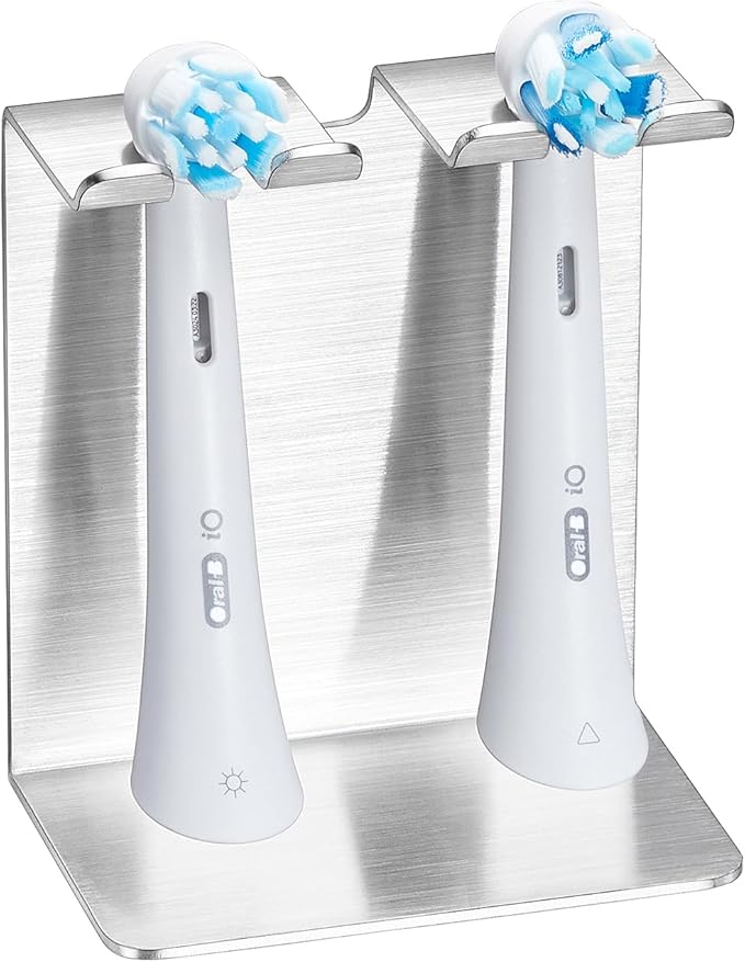 Electric Toothbrush Head Holder, Oukimly Toothbrush Holder Wall Mounted or Desktop, Metal Tooth Brush Holder, Shower Brush Head Holder, Electric Toothbrush Holder for Bathroom (Silver, Small)