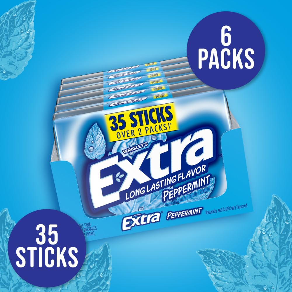 EXTRA Gum Peppermint, Sugar Free Chewing Gum Bulk Pack, 6 Ct/35 Stick