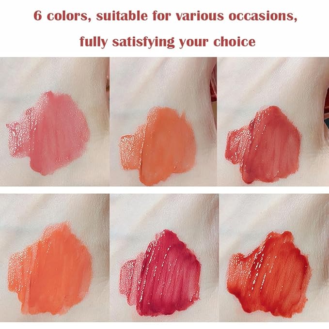 Yasovigi 6pcs Jelly Lip Gloss Bear Lip Stain Moisturizing Watery Lipstick Waterproof Long Lasting Cheek Cosmetics Beauty Lip Tint Makeup