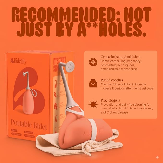 Butt & Intimate Shower 3.0 Mobile Travel Bidet & Sustainable Intimate Shower, Replaces Wet Wipes, Saves Toilet Paper, Portable Handheld Bidet, Travel Bag Included, BPA-Free - Precious Peach