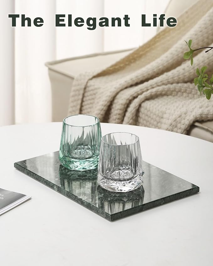 100% Natural Green Marble Tray, Luxury Stone Vanity Organizer for Perfume & Jewelry, Dark Green Decorative Marble Slab for Bathroom or Coffee Table, 12×8 Inch, Non-Resin