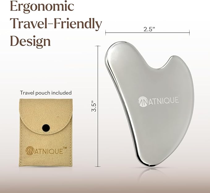 Natnique Stainless Steel Gua Sha Tool – Face & Neck Sculpting Massager for Lymphatic Drainage, Puffiness & Jawline Contour – Anti-Aging Facial Tool for Wrinkles, Firming, Relaxation & Cooling Relief