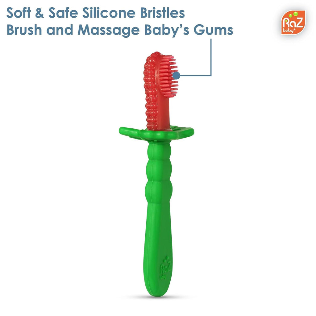 RaZbaby RaZBerry Baby Toothbrush – Multi-Textured Silicone for Gentle Cleaning & Teething Relief – Perfect for Early Oral Care & Self-Brushing – BPA-Free, Easy to Hold, Dishwasher & Sterilizer Safe