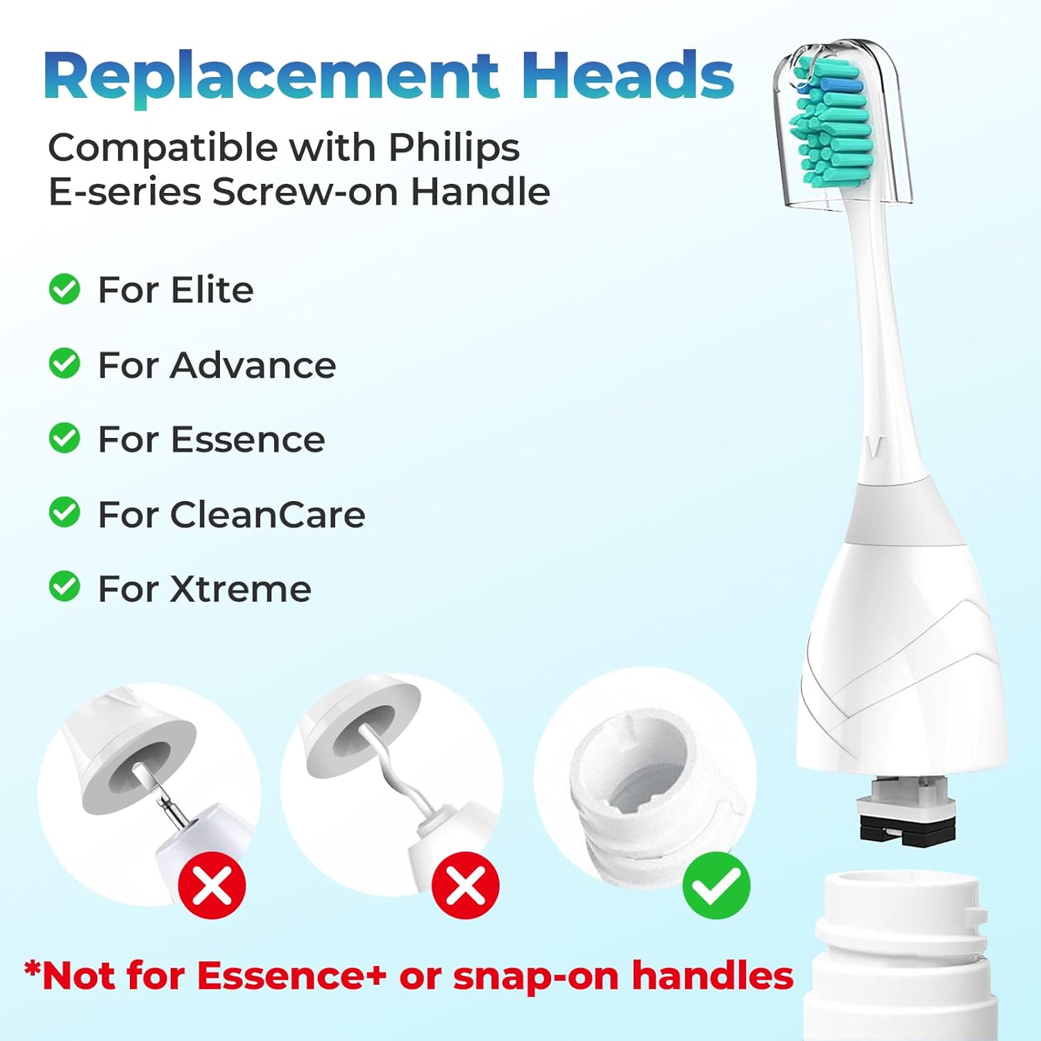 Replacement Heads for Philips Sonicare - Replacement Toothbrush Head Compatible with Phillips Sonicare Screw-on Electric Brush Head for E-Series, Essence, Xtreme, Elite, Advance and CleanCare, 6 Pack