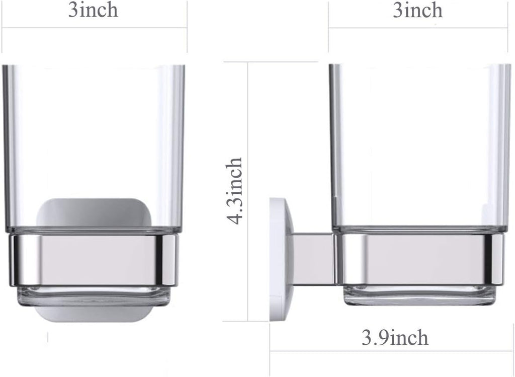 Wall-Mounted Tumbler and Toothbrush Holder, Wall Mounted Adhesive Hanging Electric Toothbrush Organizer Stand for Bathroom, No Drilling Required (White+Chrome, 3.93"X3.93"X2.97")