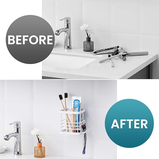 TAILI Patented Suction Cup Toothbrush Holder, Stainless Steel Anti-Puddling Toothbrush Shower Holder, No Drilling Removable Organizer for Bathroom Toothpaste, Razor, Kitchen and Office Items, White