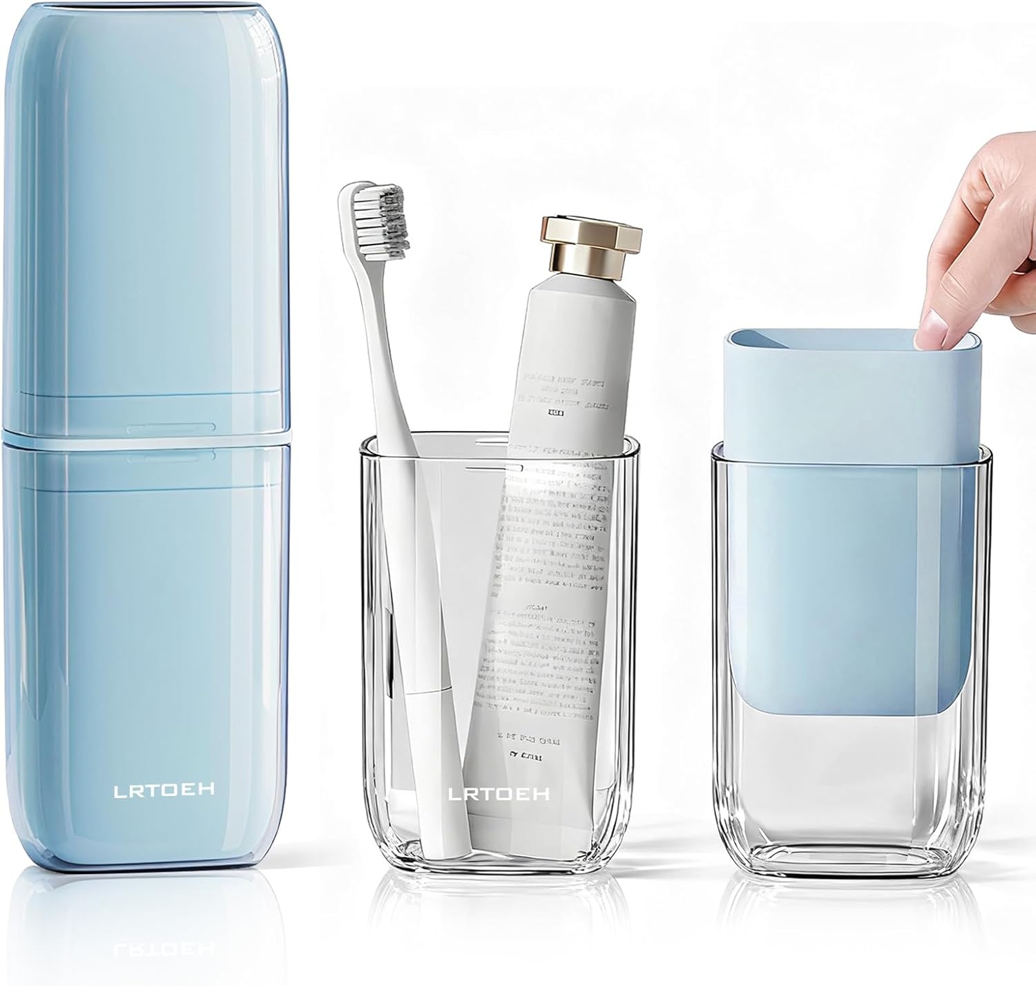 Toothbrush Travel Cup, 4-in-1 Toothbrush Holders with Cover, Portable Tooth Brush Travel Case for Family, Multi-Function Travels Cup, Toothpaste Storage Container (Blue)