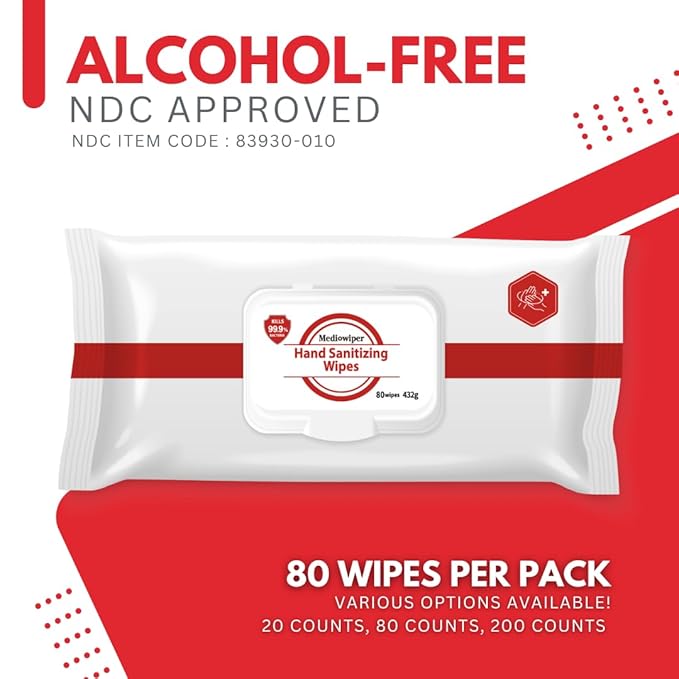 MEDIWIPER 1920 Wipes (80CT*24PK) - Hand Sanitizing Wipes Bulk Pack Alcohol Free Hand Sanitizer for Schools, Classrooms