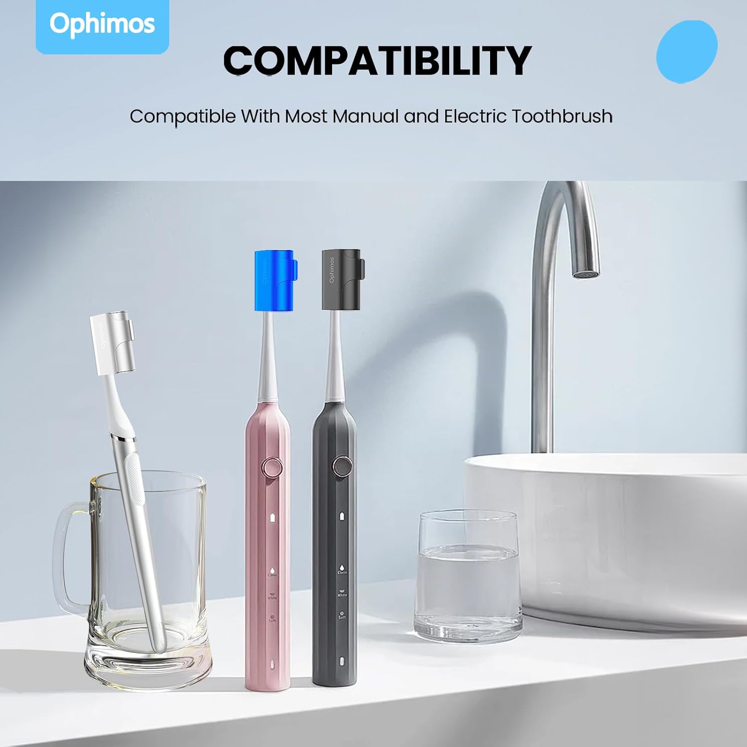 Aluminum Alloy Toothbrush Head Cover/Cap/Protector Case,Travel Toothbrush Covers Long-lasting Toothbrush Head Caps for Most Electric/Manual Brushes, 2 Count - Silver+Blue