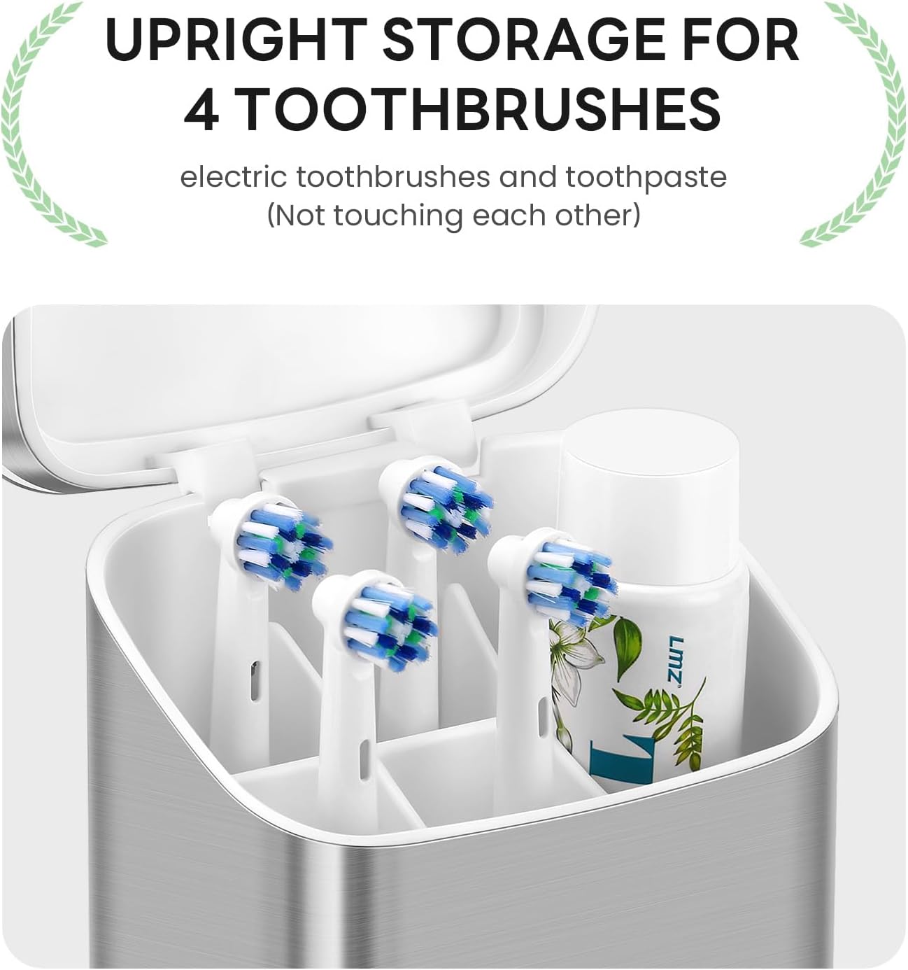 Toothbrush Holders with Cover - Electric Toothbrush Length Less Than 9 inches, 5 Slots Tooth Brush Holder for Bathroom, Detachable Toothpaste Holder Bathroom Organizers with Drainage, Silver