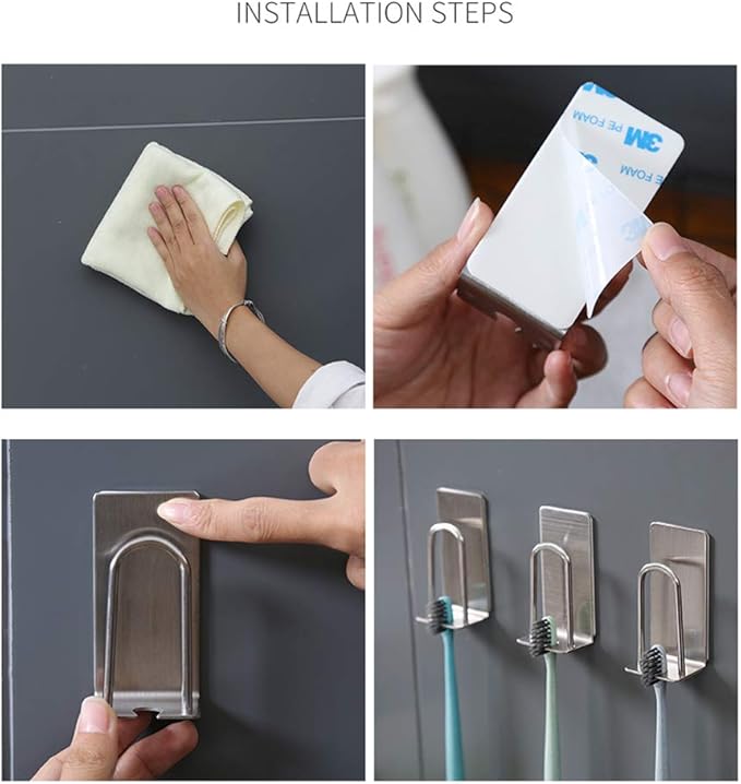 HANZE Toothbrush Holder 2 Pack self-Adhesive SUS 304 Stainless Steel Electric Toothbrush Hook Wall Mounted Razors Cup Holder for Bathroom