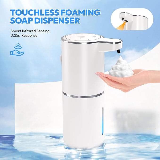 2 Pack Automatic Foaming Soap Dispenser,Touchless Foam Soap Dispenser,12.8oz Rechargeabled Wall Mounted Smart for Bathroom and Kitchen Dish Soap,Easy for Toddlers(White)
