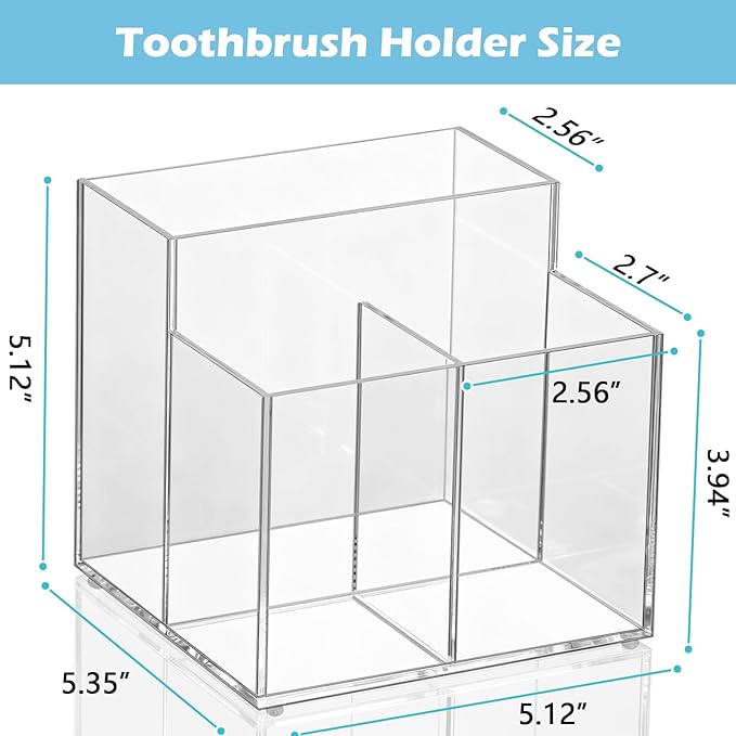 Toothbrush Holder, Clear Acrylic Toothbrush Holders for Bathrooms, Large Capacity Electric Toothbrush and Toothpaste Holder for Bathroom Countertop
