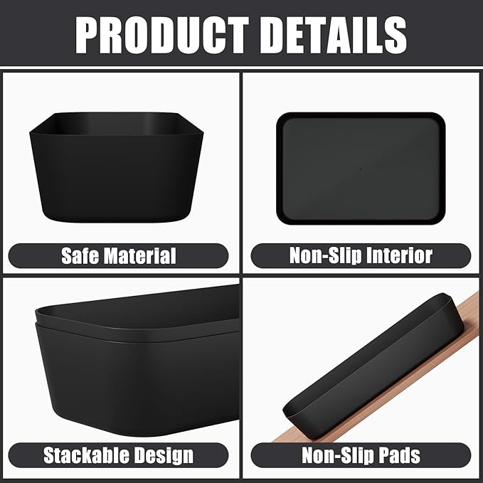 Plastic Drawer Organizers, 10 PCS Drawer Organizer Bins, Bathroom and Vanity Organizer Plastic Tray, Makeup Organizer and Storage for Makeup, Bedroom, Kitchen Gadgets Utensils and Office (Black)