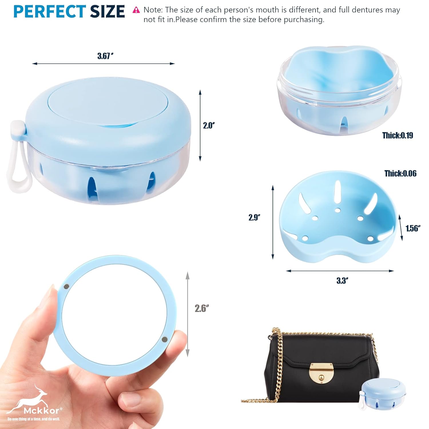 Retainer Case, Retainer Cleaner Case, Definitely No-Leak Denture Case Denture Bath Box for Traveling Perfectly, Denture Cup with Strainer & Mirror(Blue)