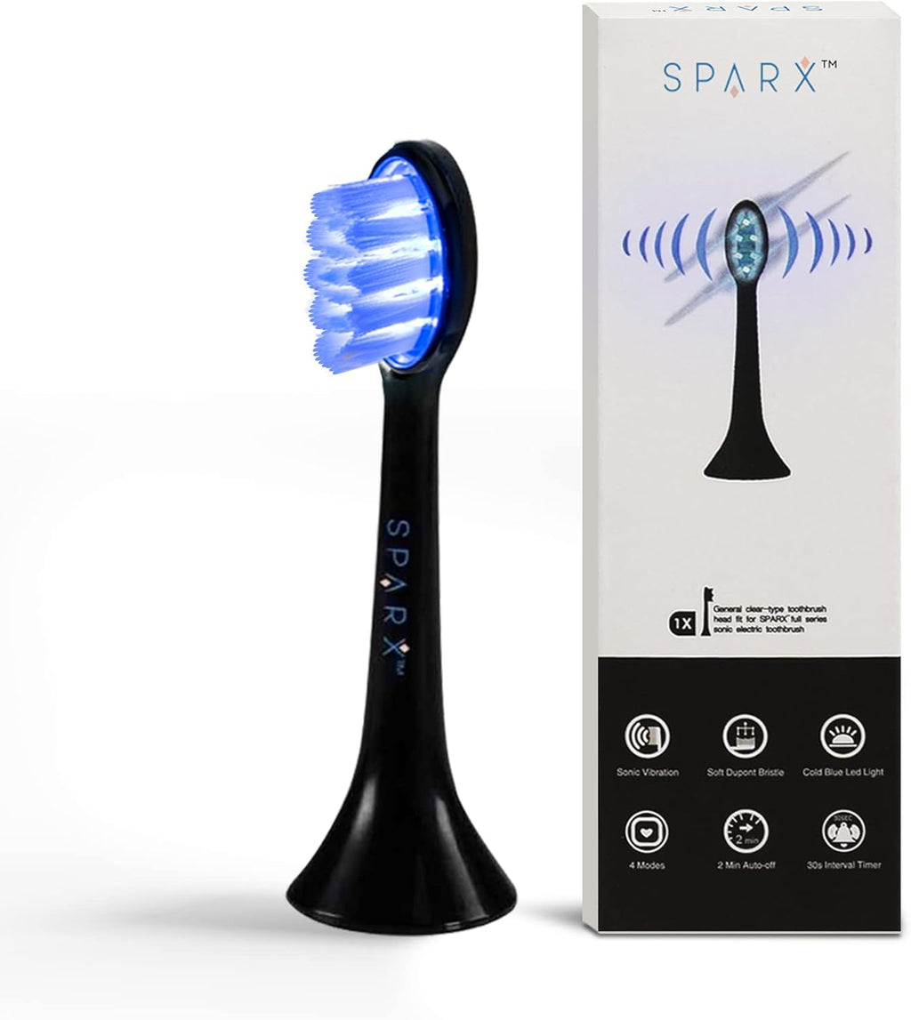 SPARX - Toothbrush Replacement Heads, Brush Heads with Blue Light Therapy for Gum Care, Replacement Brush Heads, Black, 1 Pack