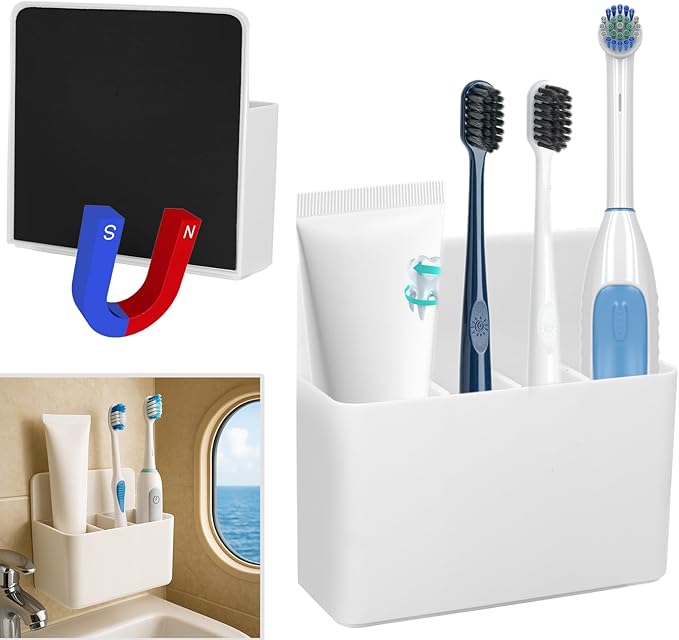 Magnetic Toothbrush & Toothpaste Holder for Cruise Ships, Wall‑Mounted Cruise Bathroom Organizer, Compact Travel Storage, 2025 Cruise Essentials
