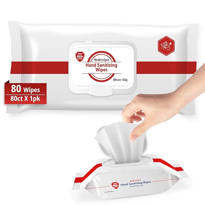 MEDIWIPER 80ct Alcohol-Free Hand Sanitizing Wipes Unscnted Wet Wipe, Hand Sanitizer (80 Wipes (80 * 1))