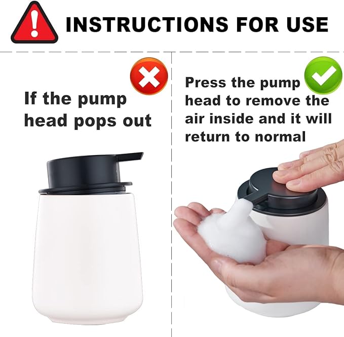 12Oz Foaming Hand Soap Dispenser - White Foam Soap Dispenser Bathroom with Easy-to-Press Pump, Modern Refillable Liquid Lotion Hand Soap Dispenser, Ceramic Dish Soap Dispenser for Kitchen