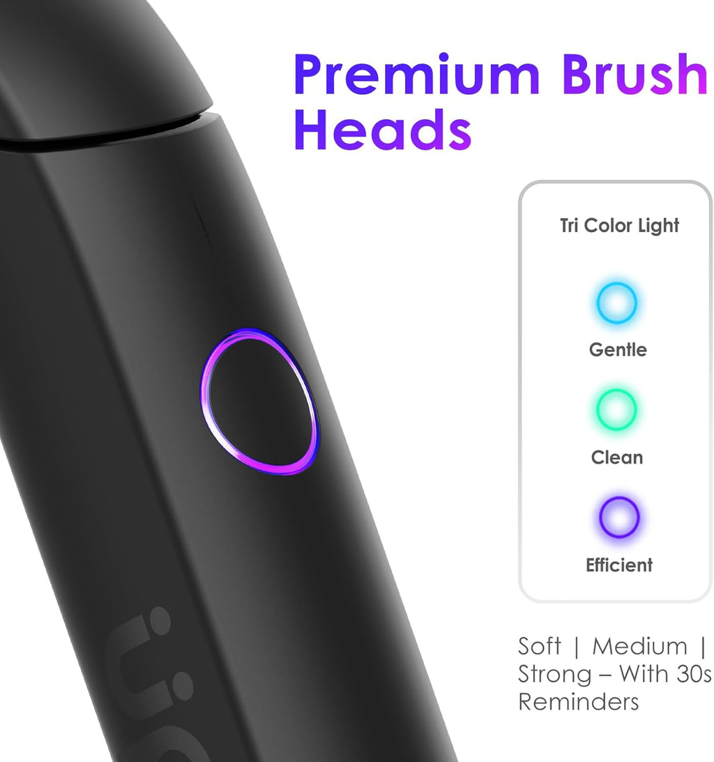 Electric Toothbrush, Portable Travel Sonic Toothbrush with Protective Case USB-C Rechargeable, Neutral Comfort Bristles, Waterproof, Smart Timer, Compact for Daily Use (Black)