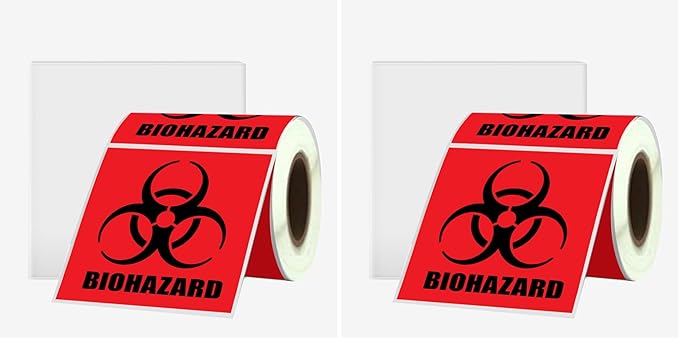 2" x 2" Biohazard Stickers - 250 Labels, Universal Symbol, Coated Paper Signs for Labs, Hospitals & Industrial Use (Pack of 2)