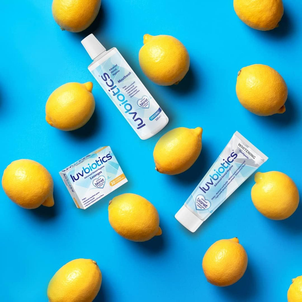 Luv Biotics Sugar Free Lemon Lozenges with Dental Probiotics, Xylitol & Aloe Vera for Bad Breath, Halitosis, Gum Health, Dry Mouth & Oral Care – 30 Lozenges