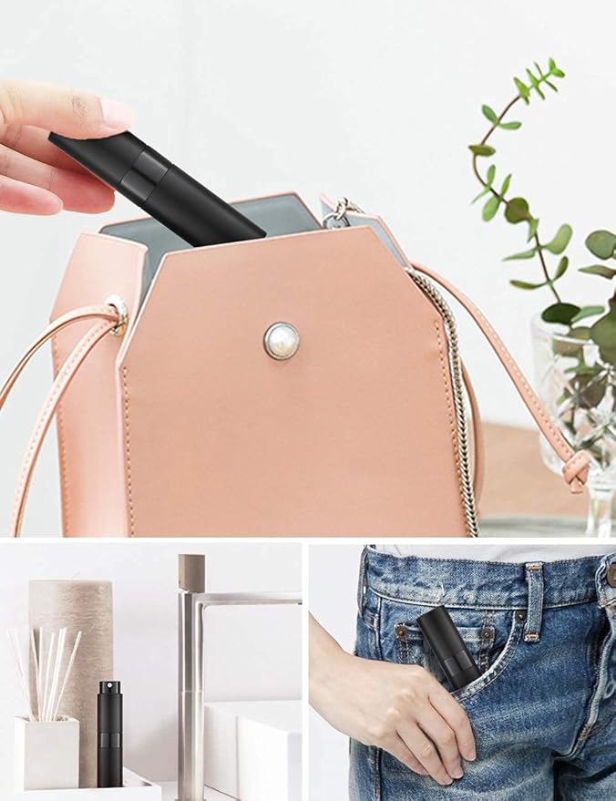 Lisapack 8ML Atomizer Perfume Spray Bottle for Travel (3 PCS) Empty Cologne Dispenser, Portable Sprayer (Black, Silver, Brown)