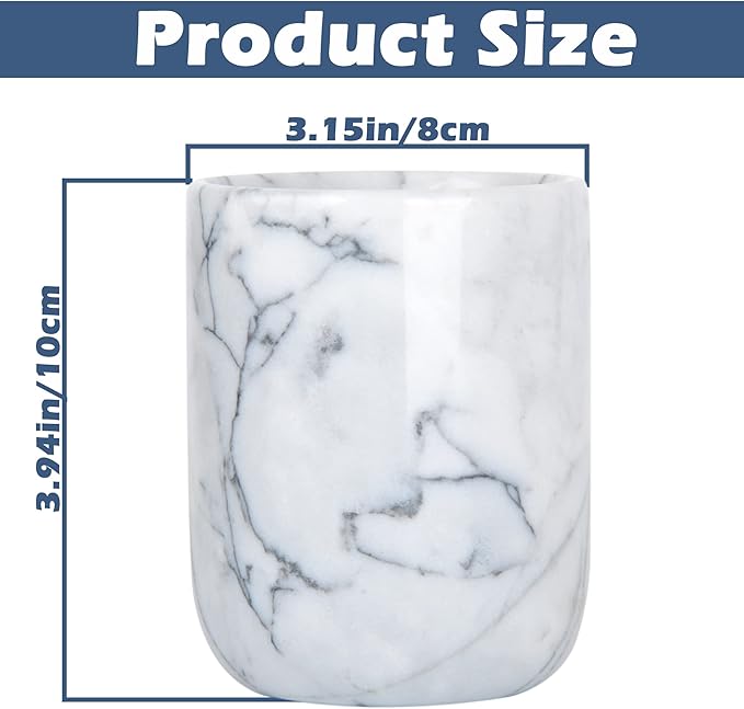 Toothbrush Holder,Handmade Marble Toothbrush Cup,Stone Toothbrush Organizer for Pen Holder,Makeup Brush Cup,Razor Holder,SPA Collection Tumbler First Choice for Home and Hotel(White)