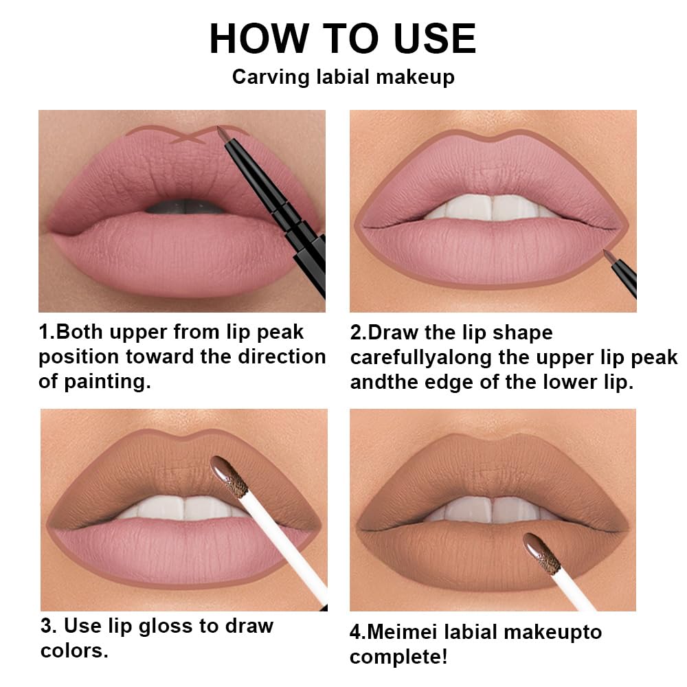 3Pcs 2 in 1 Chocolate Nude Brown True Nude Matte Lip Liner and Liquid Lipstick Stain Makeup Set for women, Long Lasting Smudge Proof Lip Tint Matte Finish Lip Gloss for All-Day Color Hold Set33