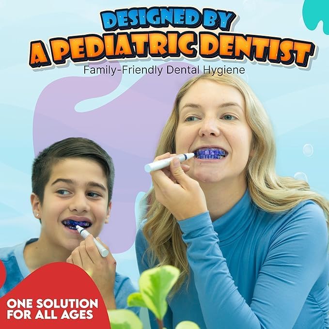 PLQUE Disclosing Gel Pen (90 Uses) - Tooth Plaque Detector for Better Brushing, Purple Stain Formula Reveals Invisible Cavity Causing Plaque, Kids and Adults Oral Care Tool, Pediatric Dentist Design
