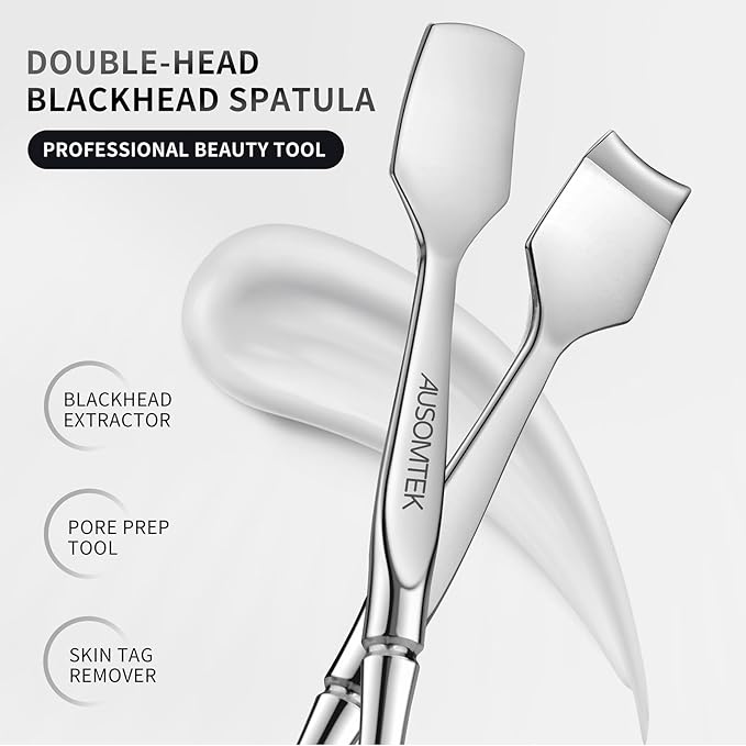 Blackhead Remover Tool, Pore Cleaner & Comedone Extractor Face Spatula, Professional Stainless Steel Whitehead & Pimple Extractor Tool for Facial Skin Care with Cyan PU Case