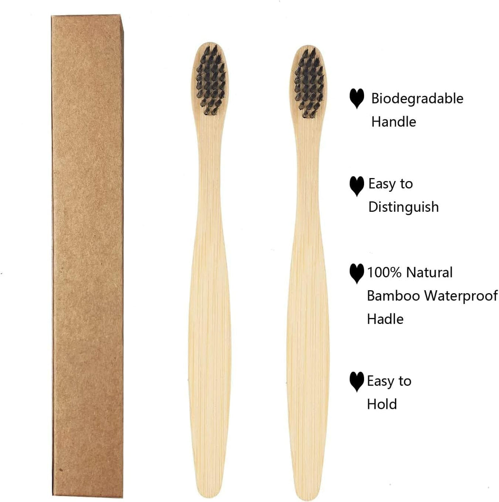 SEVENHEAD Bamboo Toothbrushes Adults & Kids Family Set 6+4 PCS Soft Bristles Wooden Toothbrushes, Natural Biodegradable BPA Free Eco Friendly Toothbrushes Black