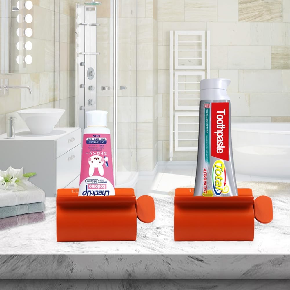 Toothpaste Squeezer - Metal Tube Squeezer Stainless Steel Tube Wringer UDQYQ Toothpaste seat Holder Stand (Orange)