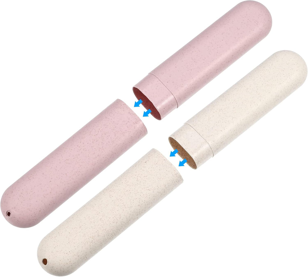 VOCOSTE 2pcs, Traveling Toothbrush Holders Case, PP Toothbrush Case for Travel Business, Beige, Pink, 8.07''x1.22''x0.83''
