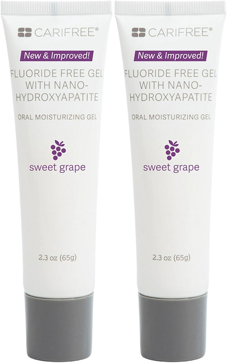 CariFree Fluoride Free Gel, Sweet Grape Flavor, Nano Hydroxyapatite Toothpaste, Neutralizes pH, Freshens Breath & Moistens Mouth, Dentist Recommended for Oral Care (2.3 Ounce (Pack of 2), Sweet Grape)