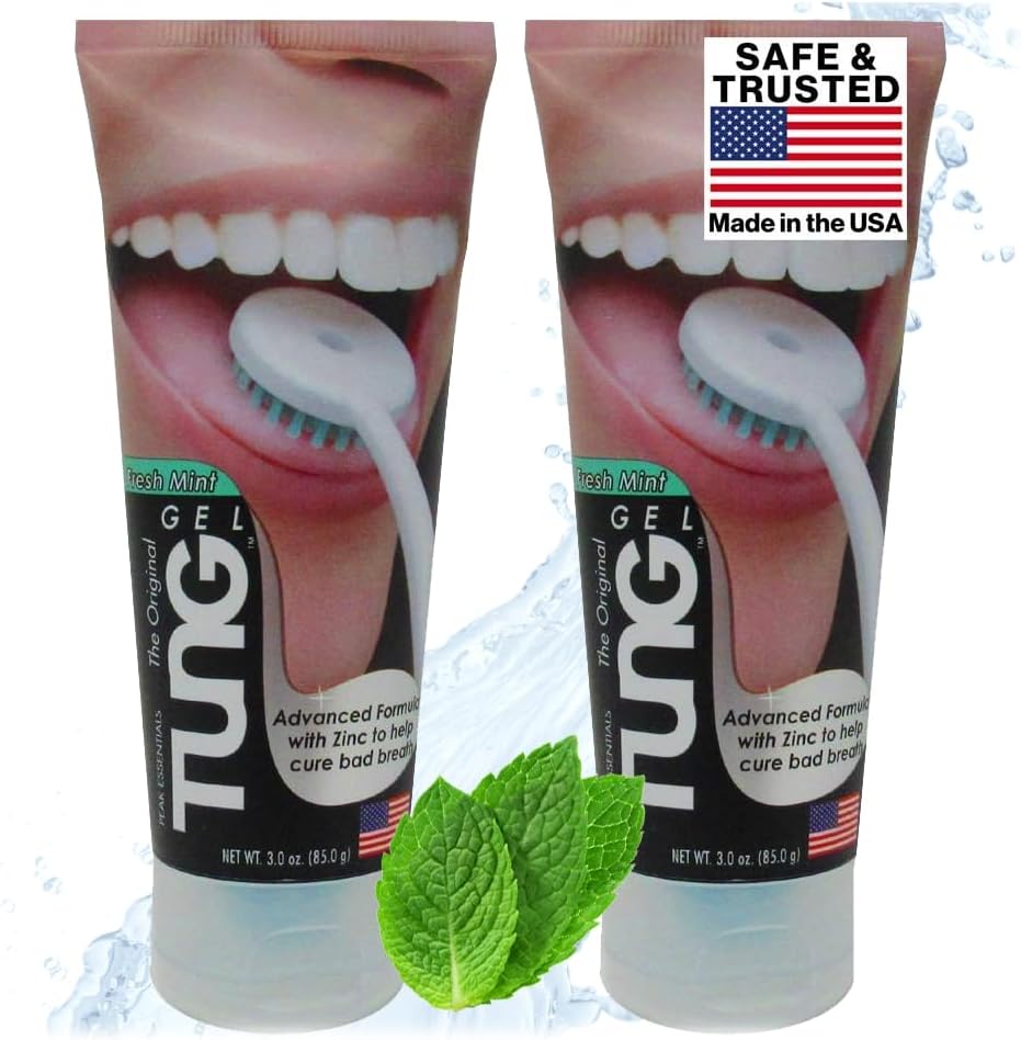 Tung Tongue Gel, Fresh Mint Tongue Cleaner Paste, Bad Breath Odor Eliminator, Halitosis Defense, BPA Free, USA Made (2-Pack)