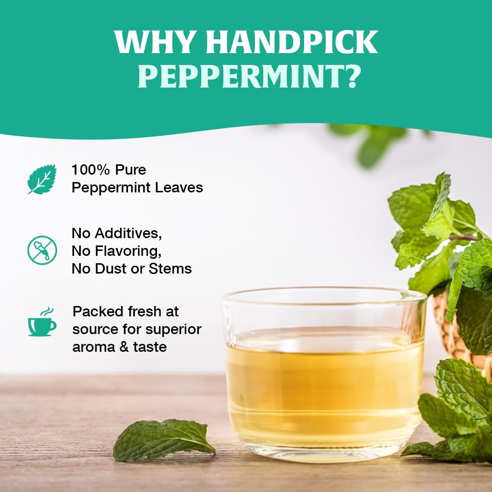 HANDPICK, Peppermint Tea, Eco-Conscious Tea Bags - 100 Count | Caffeine Free, Non-GMO | Minty, Fresh & Cool flavor | Direct From Source
