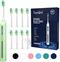 7AM2M Sonic Electric Toothbrush, High Power Rechargeable Toothbrushes, with 8 Brush Heads for Adults and Kids, 15 Adjustable Modes, Built-in 2-Minute Smart Timer, 4 Hours Fast Charge (Light Green)